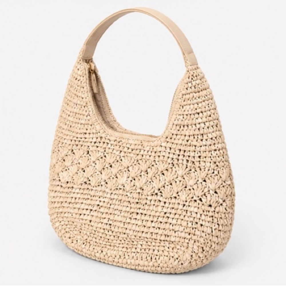 Lauren Conrad Beige Crochet Raffia Shoulder Bag Hobo Purse Summer Handbag - Picture 3 of 4